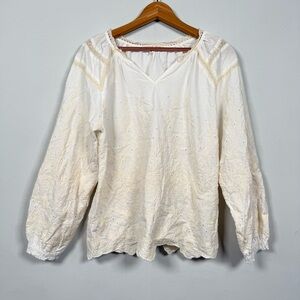 Cactus + Pearl Women’s Cream Embroidered Women's Blouse, 100% Cotton, Size M